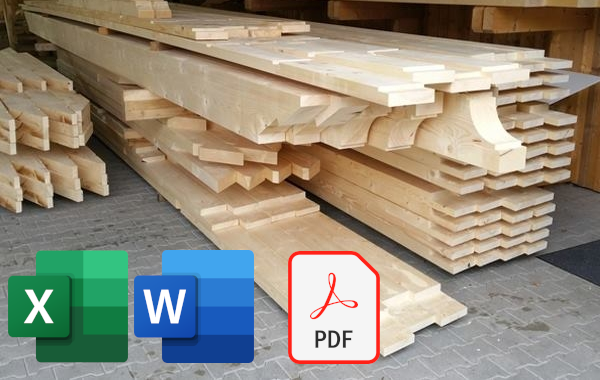 Listy/obliczenia drewna i żelaza podzielone według specyfiki i modułu VisKon