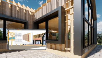 Prefabrykacja ścian: każda warstwa jest parametrycznie konfigurowalna (w przykładzie ściana mieszana XLAM-Słup ściany)